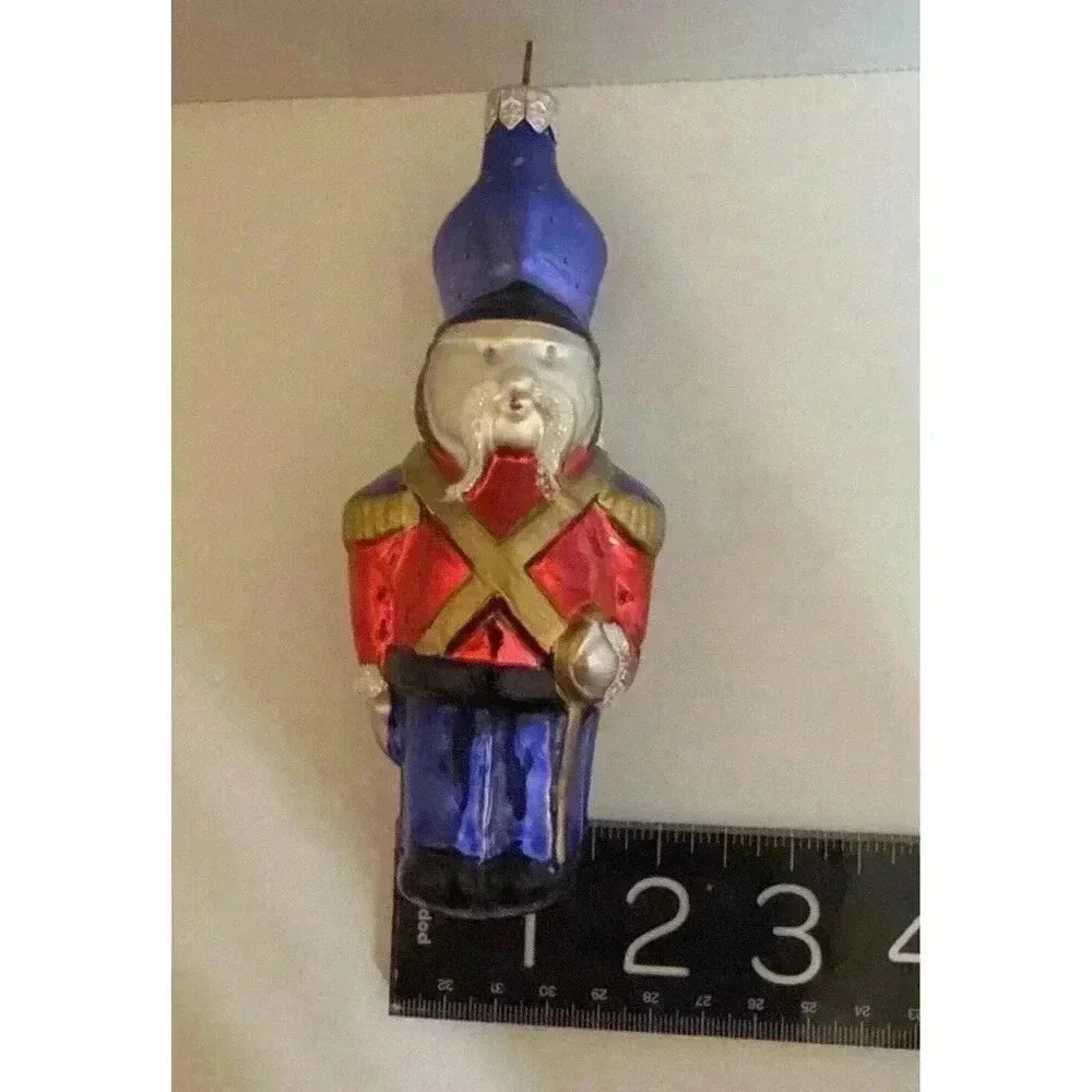 Poland Blown Glass‎ Soldier Nutcracker Backpack Glitter Ornament Christmas Vtg - Picture 6 of 7